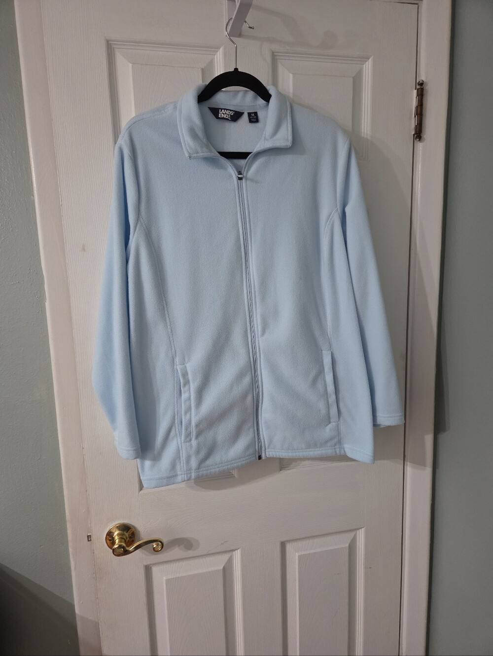 Lands' End Women's Pale Blue Zip-Up Plush Fleece Jacket.   1X